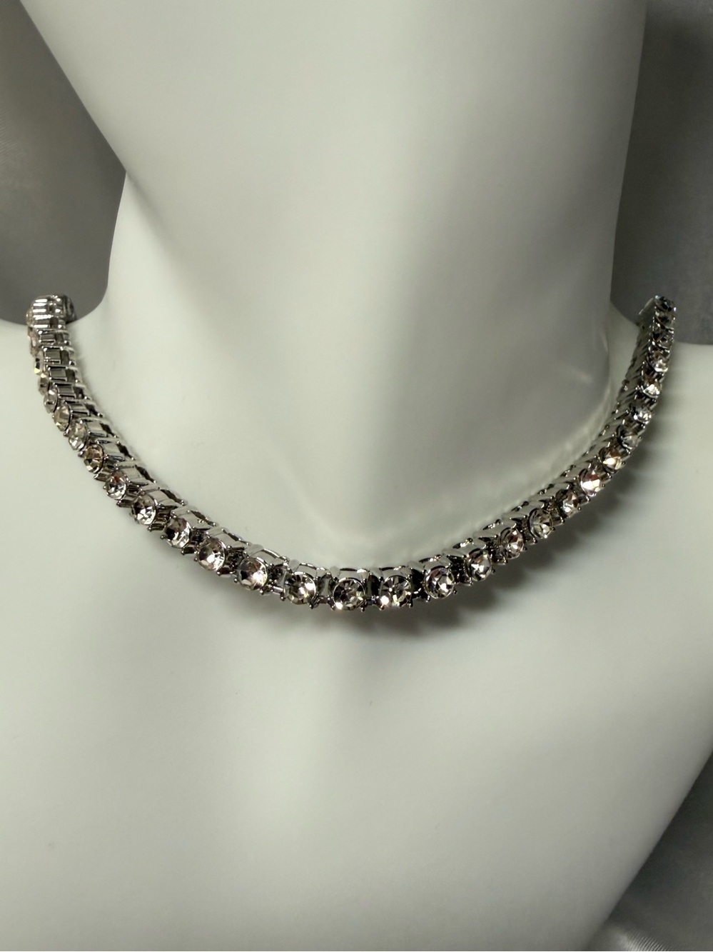 Moissanite Like Tennis 18” Necklace Classic Elegant Silver Tone